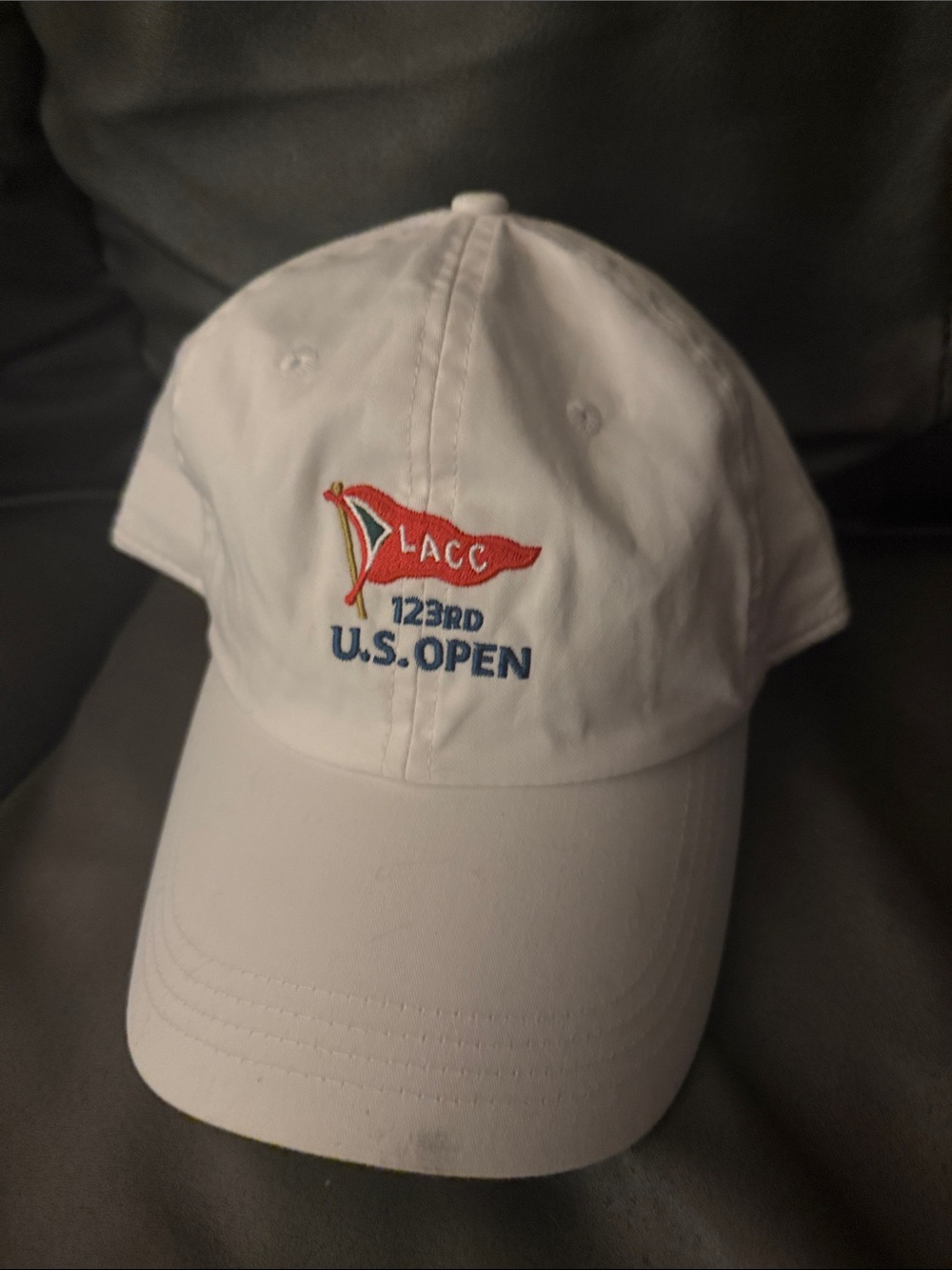 123rd U.S. Open White Baseball Cap with Red Pennant Embroidery PGJ COLLECTOR